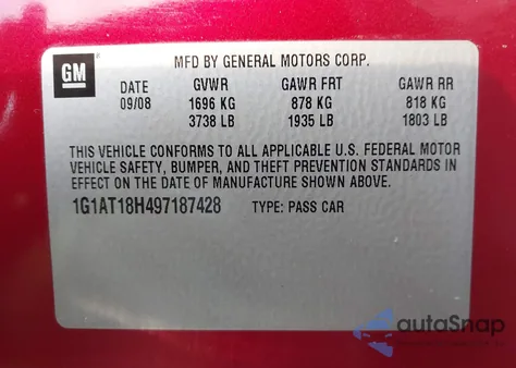 2009 Chevrolet Cobalt Lt from USA, damaged, VIN 1G1AT18H497187428